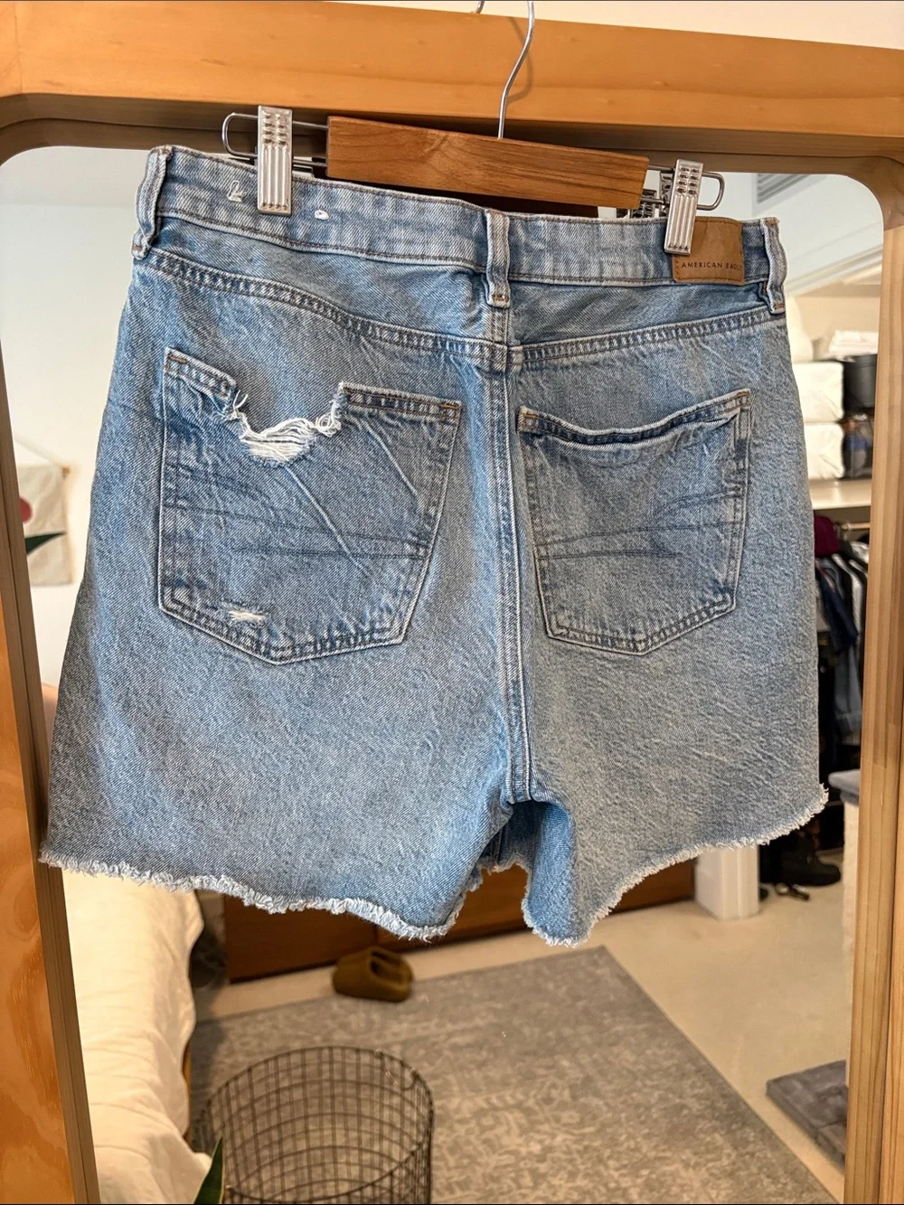 American Eagle Light Blue Distressed Baggy Mom denim shorts